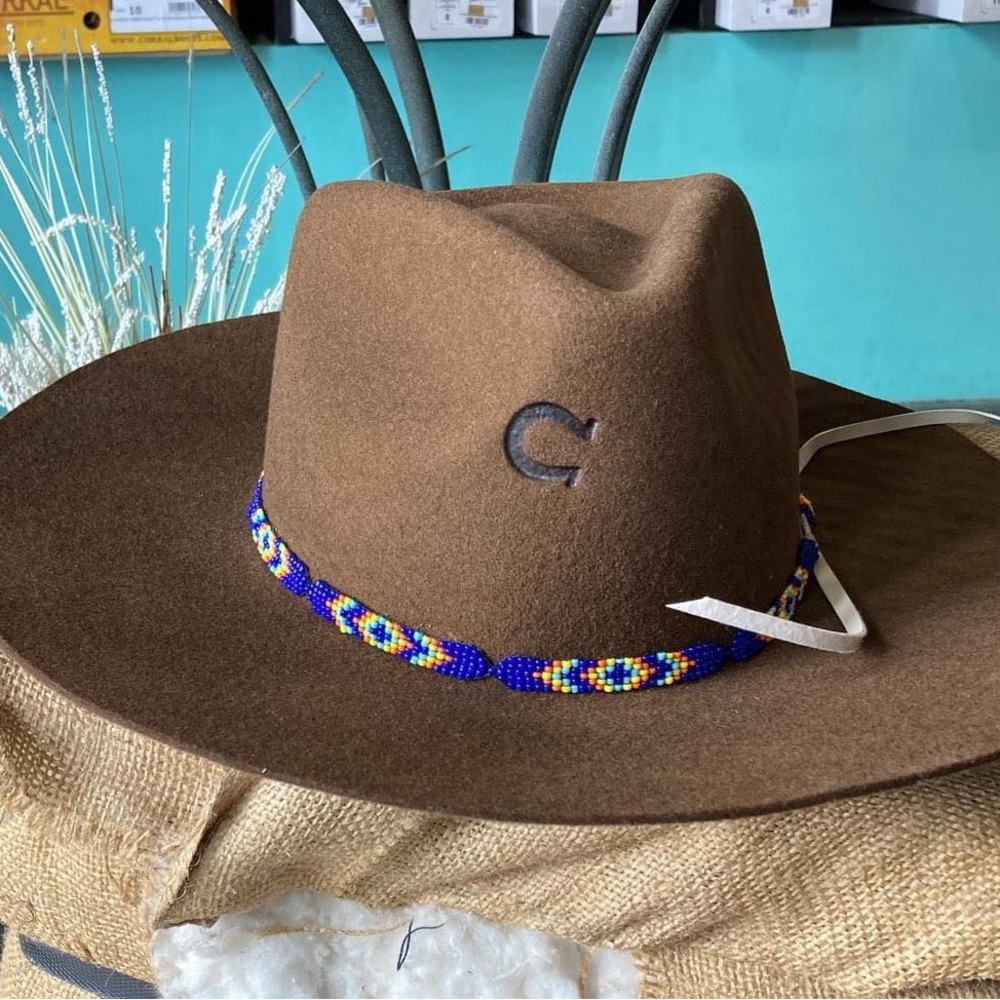 Charlie 1 Horse wide brim hat with beaded band.